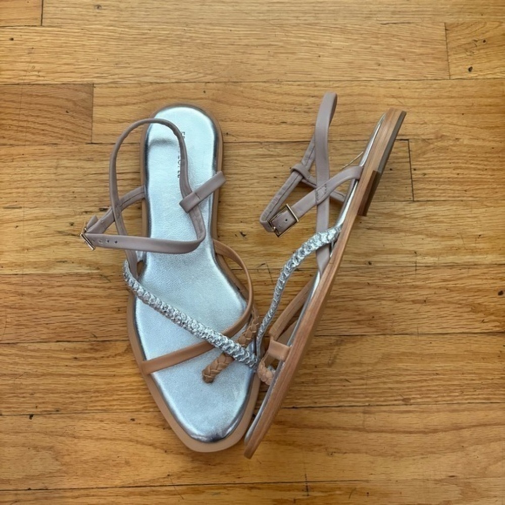 Free People Leather Multicolor Ankle Strap Sandals Size 11 Metallic Tan Nude
